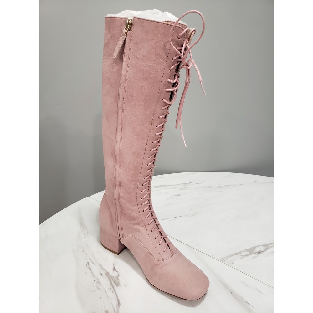 Kate Spade LAKE Knee High Boots Prairie Lace & Zip Up Rose Pink Size 9.5 - Picture 7 of 9